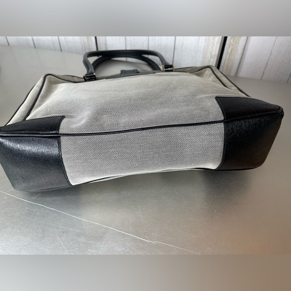 GUCCI Authentic Woven Top Handle Satchel Leather Accent Logo Clasp Career Bag - Picture 4 of 13